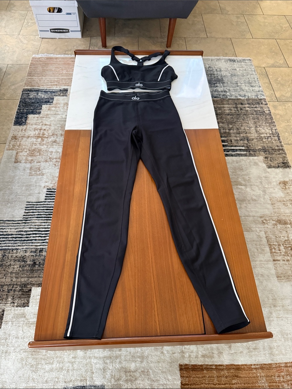 ALO Yoga Airlift Suit Up Bra and Leggings - - Black/White